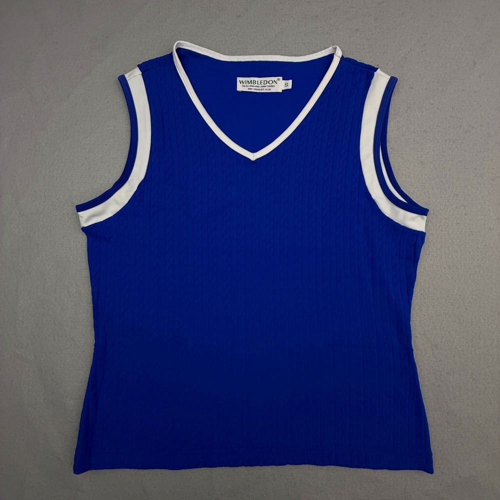 Wimbledon Top Women's Small Blue Cable Knit Vintage 90s Tennis Prep Country Club - Picture 13 of 13